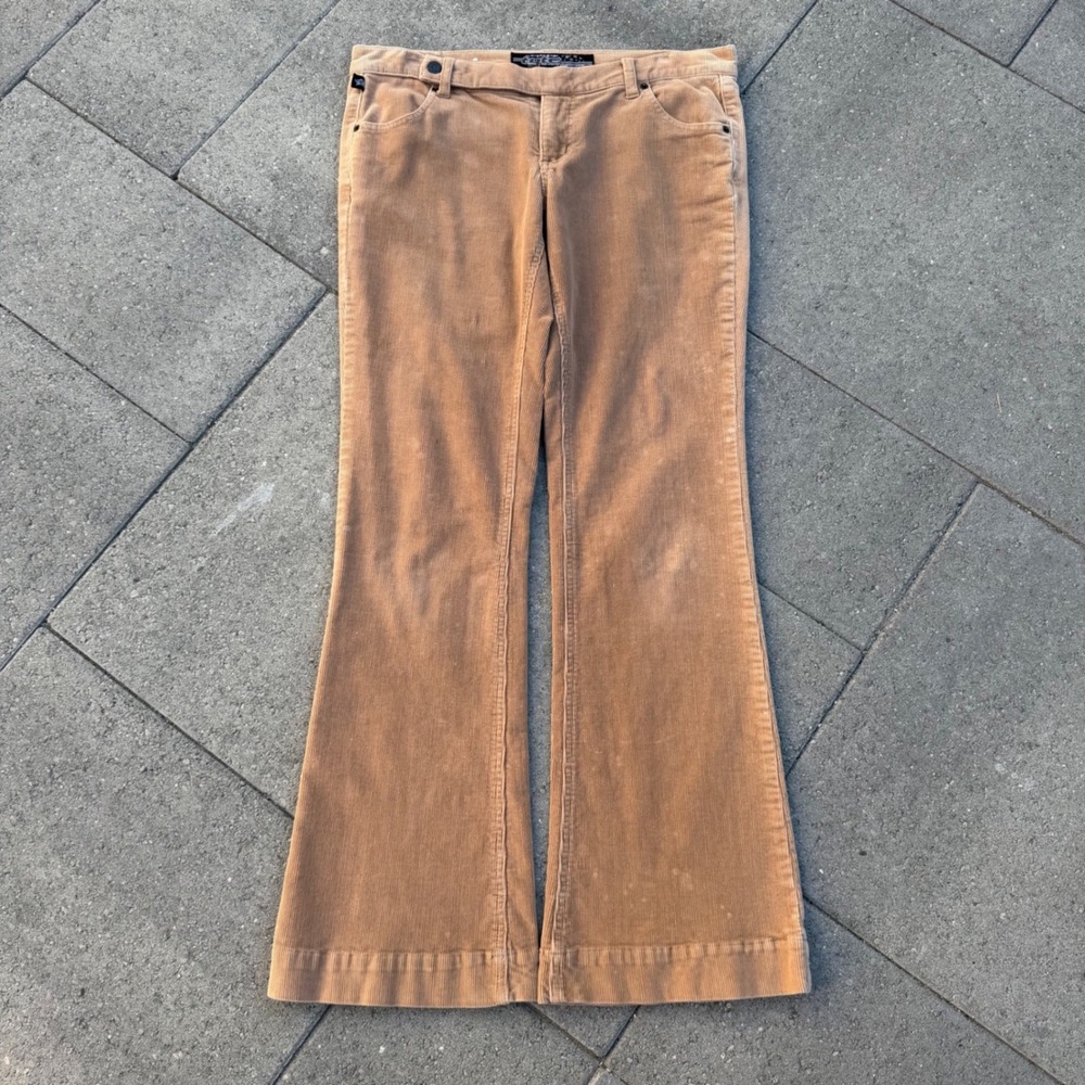 Tyte Vintage Y2K Corduroy Flare Pants Tan Low Rise Bell Bottoms Size 9